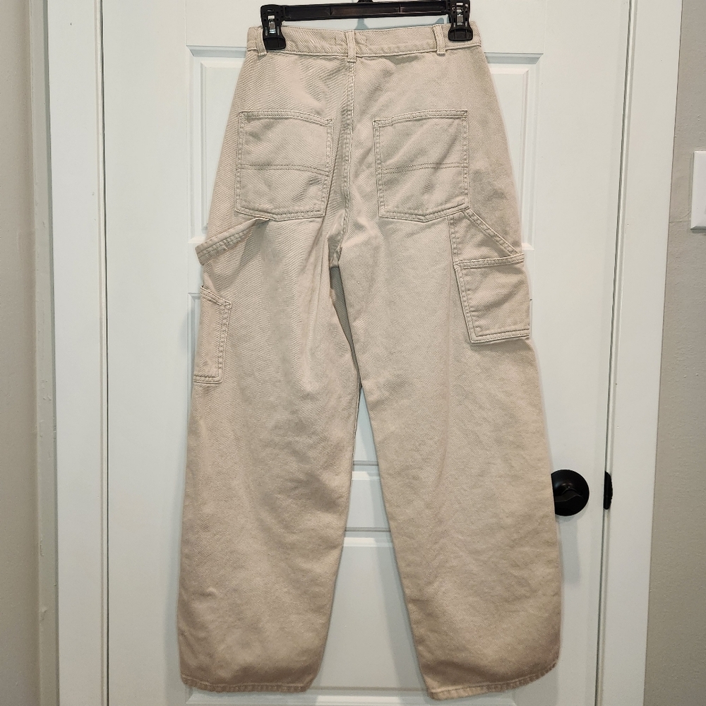 Sz 1 (Sz 25) 100% Cotton Beige High Rise Straight Leg Carpenter Pants Jeans - Picture 6 of 7